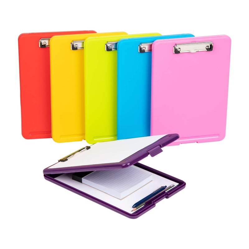 Mind Reader Clipboard with Storage, Teacher, Nursing Clipboard, Plastic, 9.25"L x 13.25"W x 1"H, Set of 6, Assorted Colors - Image 1